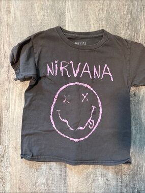 NIRVANA Black Kids Tee with Pink Smiley Graphic
